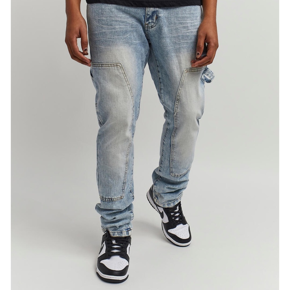 Reason Light Blue Denim Patch Stretch Style Mens Jeans